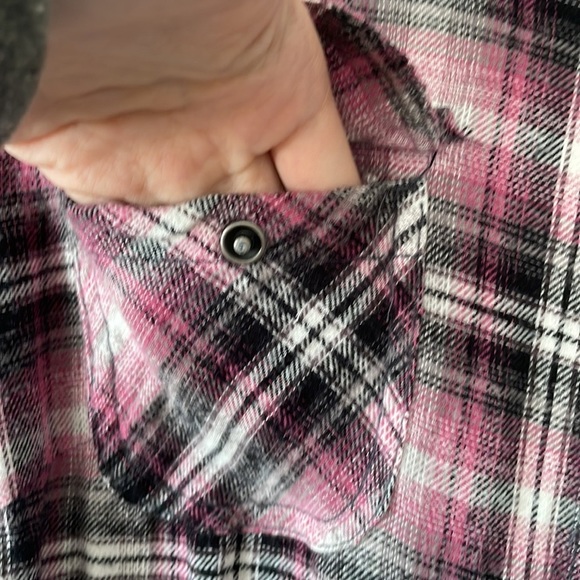 Miley Cyrus Maz Azaria purple plad plaid long sleeve button up collared dress L - Picture 7 of 16